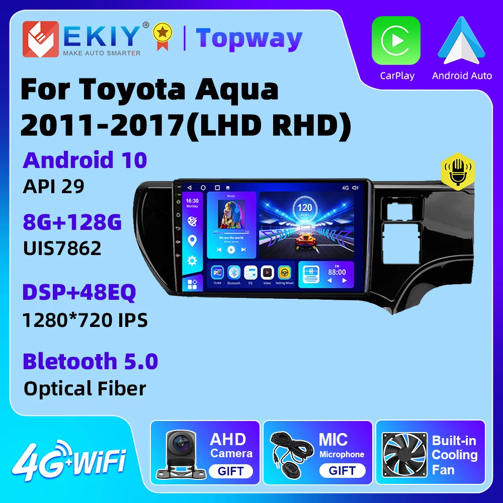 EKIY Android 10 Car 4G WIFI Radio Navigation GPS For Toyota Aqua Prius C 2011-2017 Multimedia Player Radio 2 Din DVD Carplay