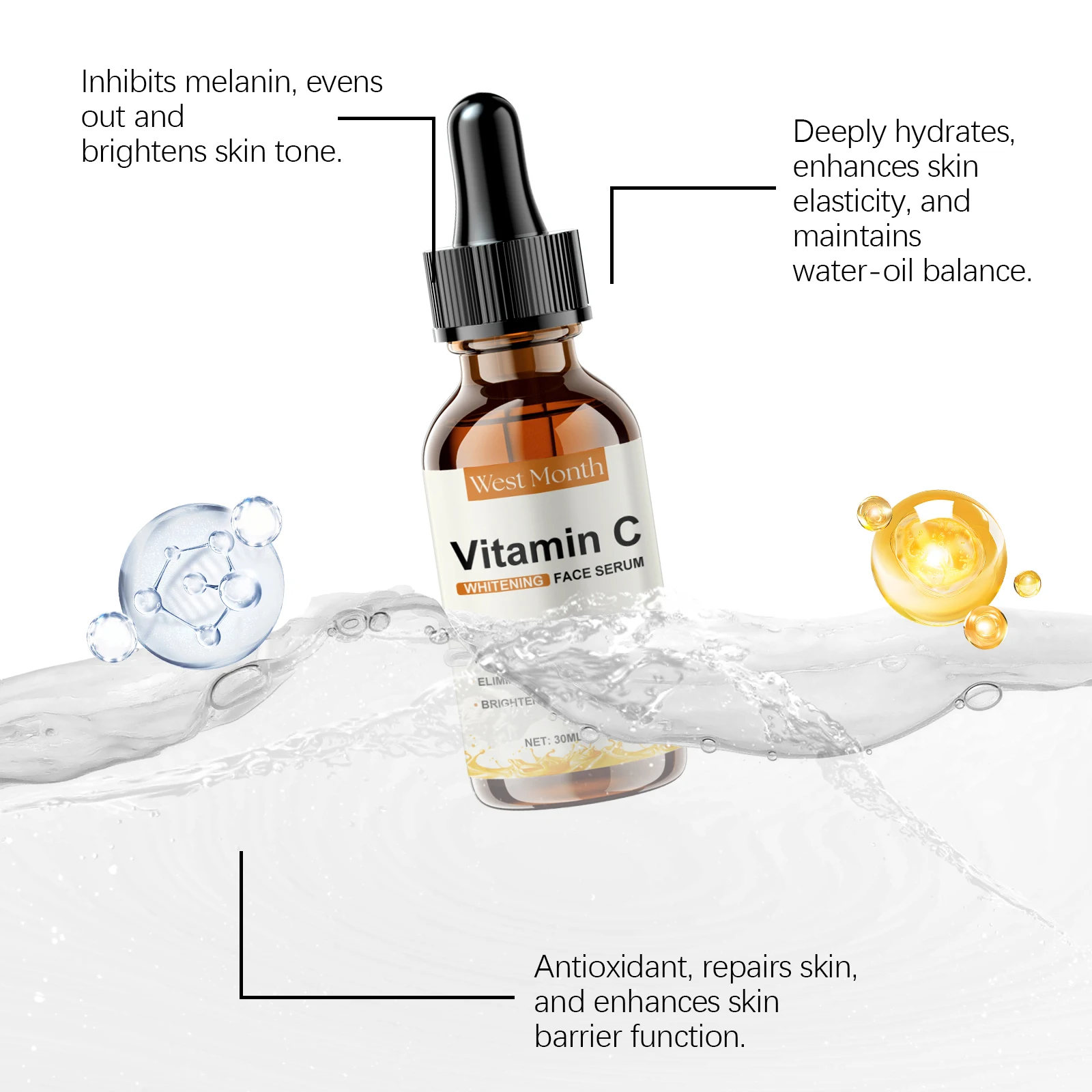 Vitamin C Facial Essence Brightening & Hydrating Fade Dark Spot Freckle Anti-Aging Moisturizer for Glowing Smooth Skin Care