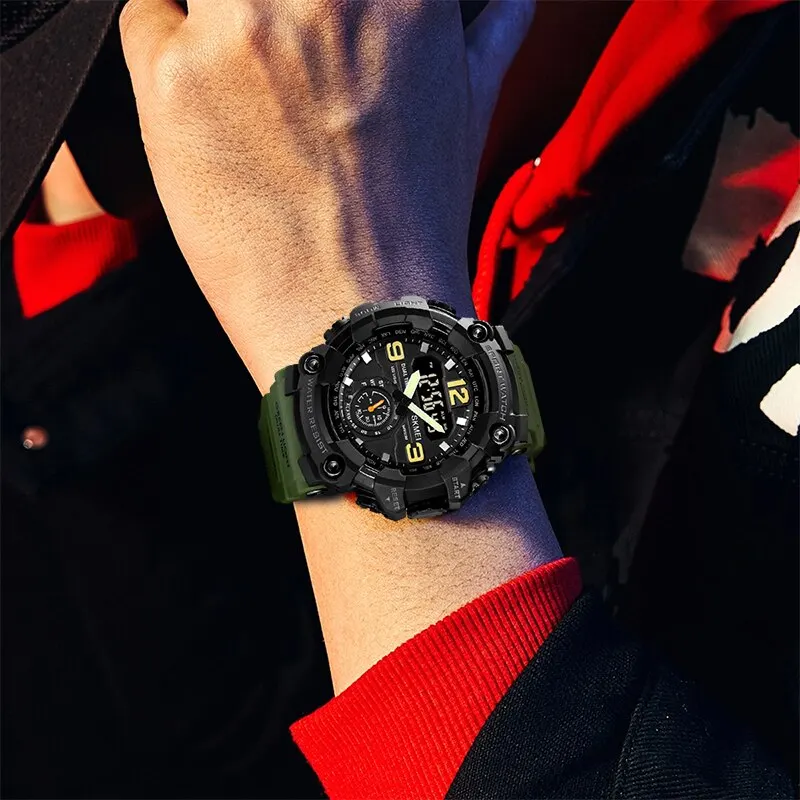 Skmei Multifunctional Chrono Digital Watches Mens Dual Movement 3 Time Sport Wristwatch Waterproof Electronic Clock Reloj Hombre