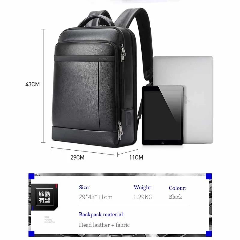 BOPAI Luxury Men Genuine Leather Backpack Business 15.6" Laptop Bags Male Travel Cowhide Backpack USB Large Capacity Backpacks 6