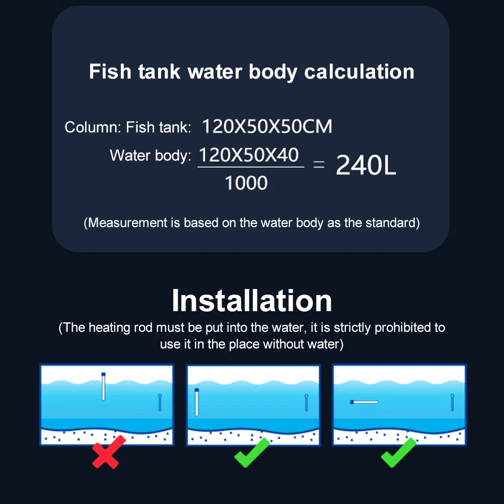 Aquarium Turtle Feeding Water Heater with Suction Cup Aquarium Heater Fish Tank Thermostat Dual Probe Temperature Adjustment