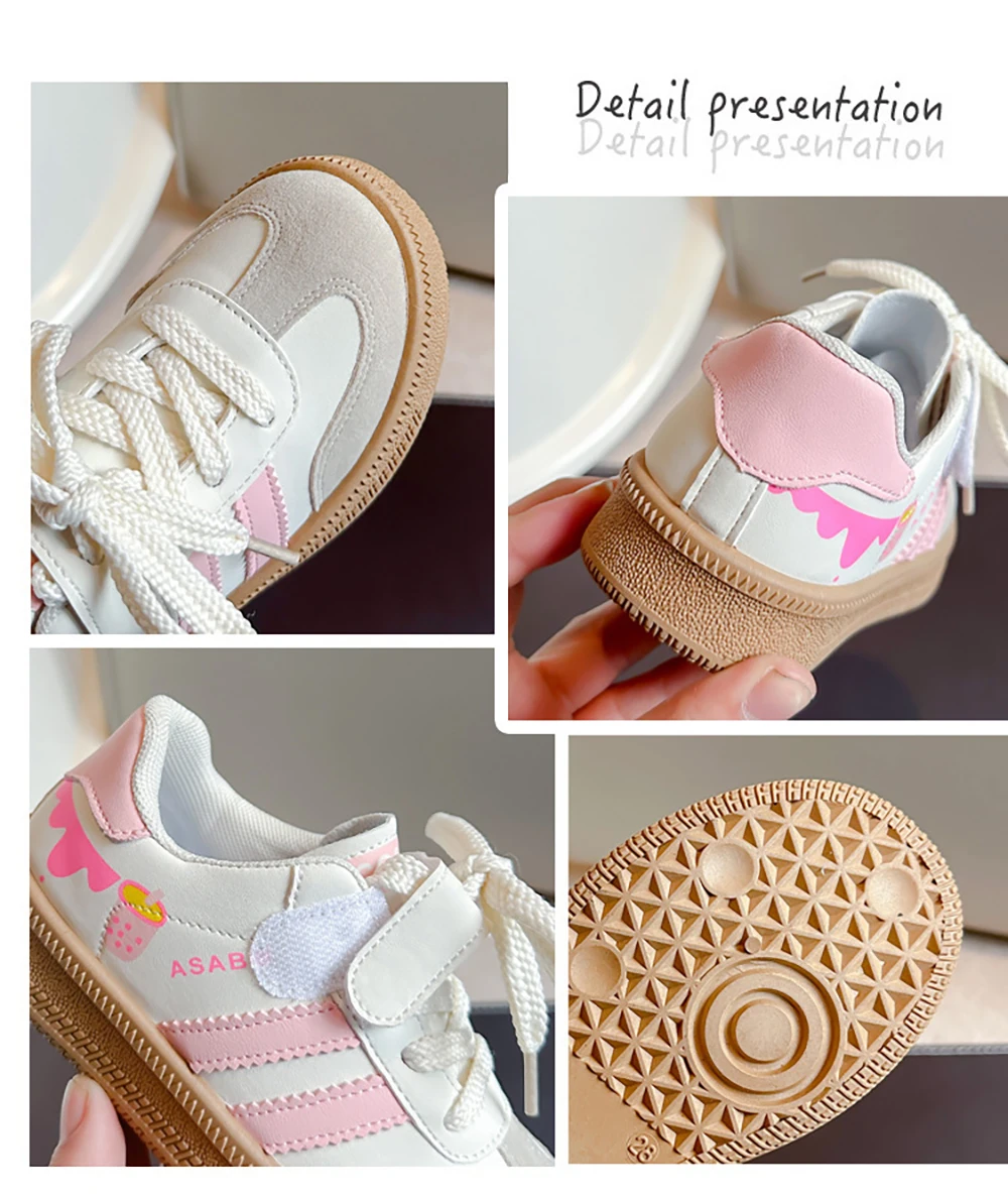 PU Leather Sneakers For Children Anti-slippery Outdoor Teenager Girl's Skate Shoes Soft-soled Breathable Kid's Sport Shoes 6