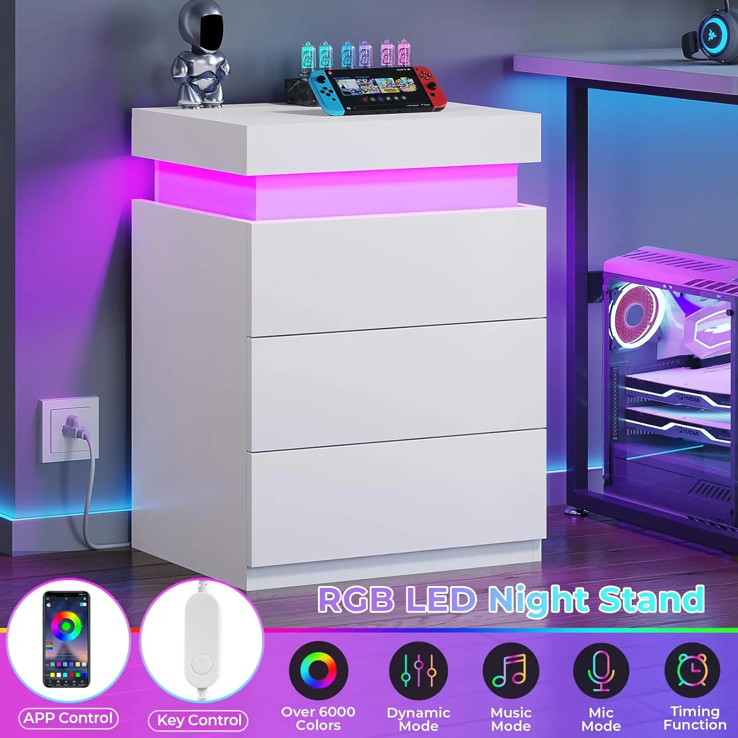 Nightstands Set of 2 Nightstand Charging Station Sliding Top