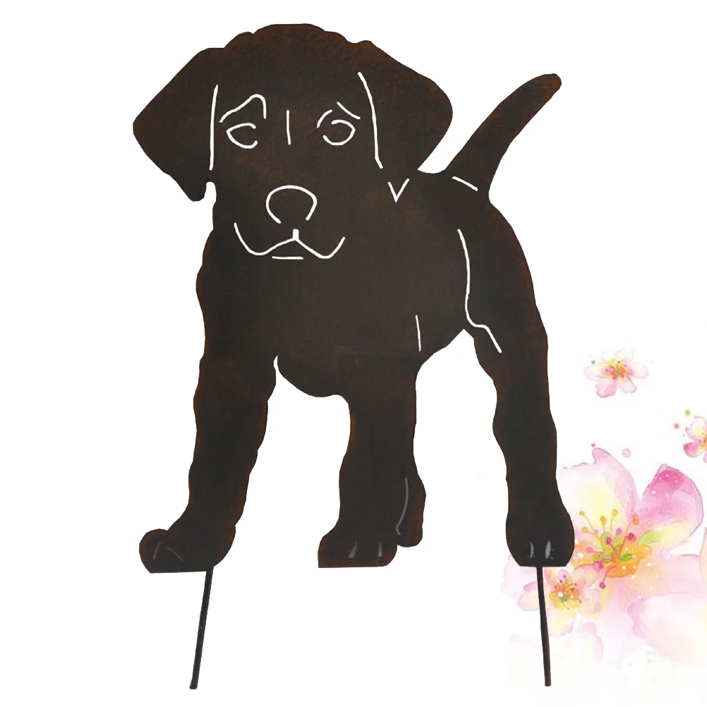 

1pc Decorative Garden Plug-in Decor Rust Puppy Receptacle Stylish Metal Flower Receptacle for Lawn Garden