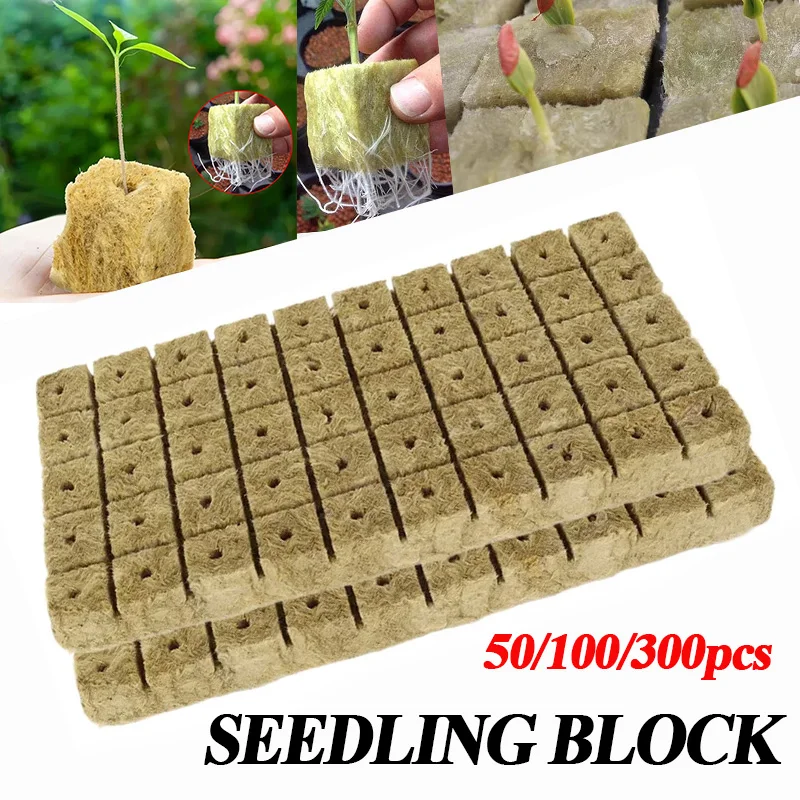 Hydroponic Grow Media Cubes 50/100/300pcs 25x25mm Stonewool Plant Cubes Soilless Substrate Seeded Rock Wool Plug Seedling Block