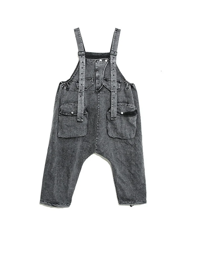 [EAM] High Waist Black Pocket c Denim Overalls Trousers New Loose Fit Pants Women Fashion Tide Spring Autumn 2024 1K164 images - 6