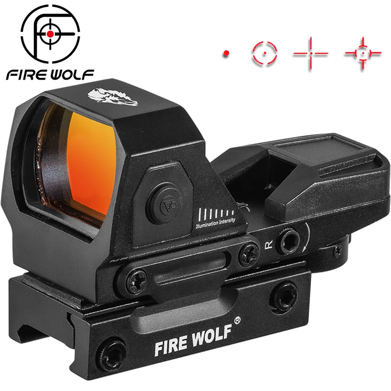 

FIRE WOLF 1X22X33 Red Dot Sight Reflex Sight 4 Reticle Optics ON & Off Switch for 20mm Rail Mount Airsoft Tactical Rifle Socpe