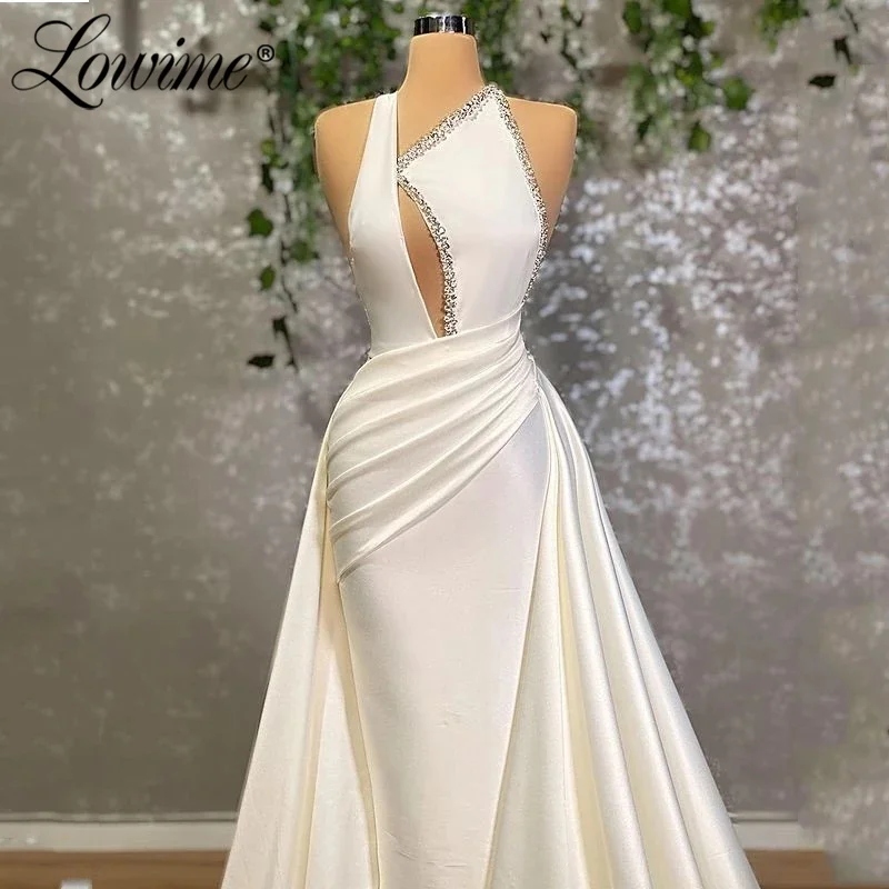 

Женское атласное платье со шлейфом Lowime, длинное белое платье со съемным шлейфом, 2022