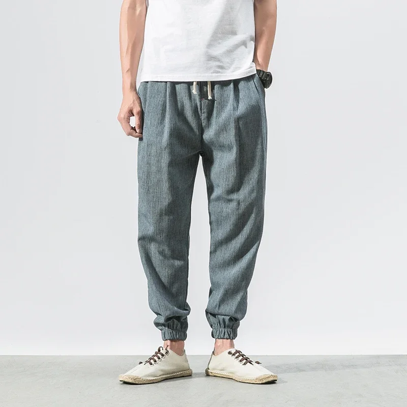 2024 Men's Summer Casual Elastic Waist Chinese Bloomers Harajuku Solid Color All-match Trousers Jogging Pants