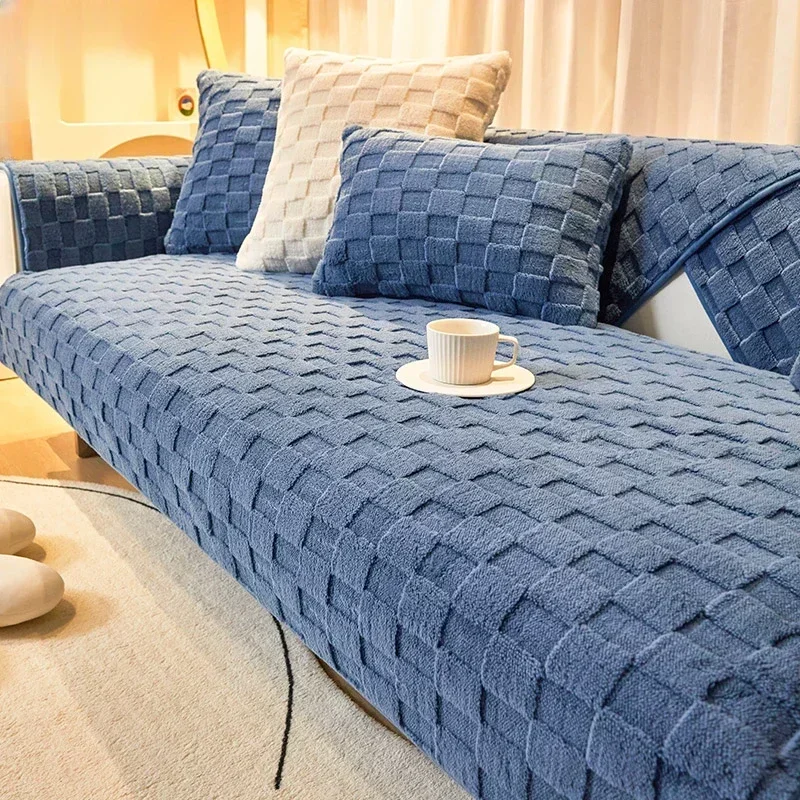 

Подушка для дивана кремового стиля, Простой Модный чехол для дивана с прямым рядом, тканевое полотенце, Скандинавская плюшевая утолщенная Нескользящая подушка для сиденья
