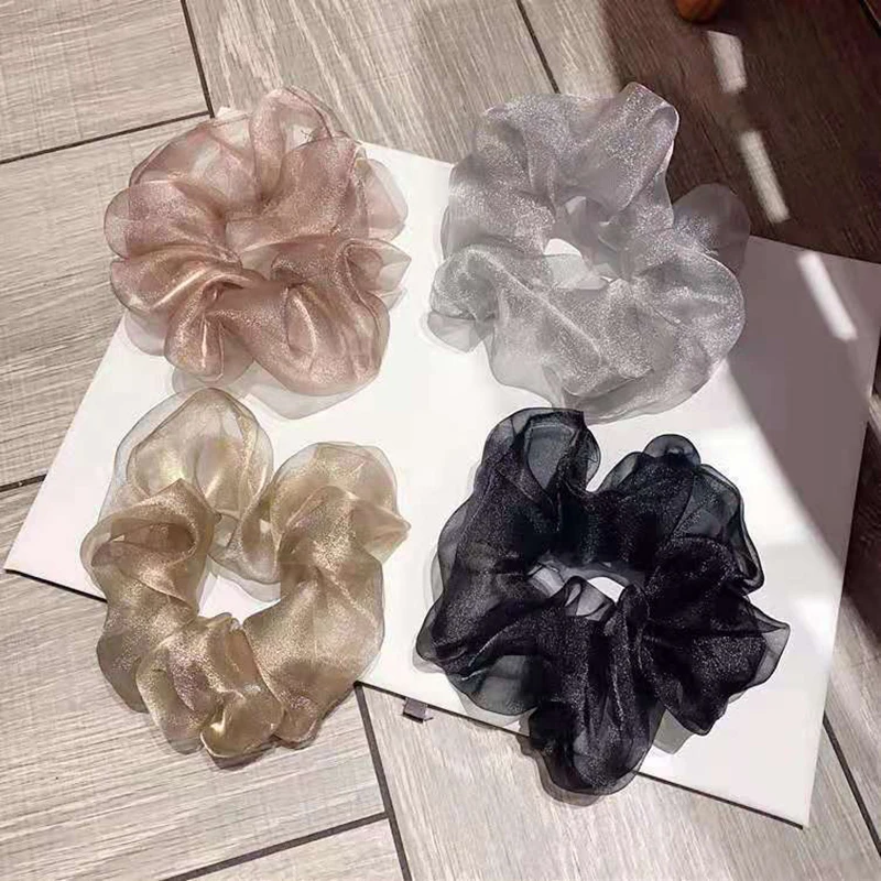 Simple Temperament Mesh Large Sausage Hair Ring Girls Ponytail Holder Organza Headband Hair Accessories solid color large hair band fashion mesh hair tie elastic hair band hair ring ponytail holder organza hair scrunchies girls