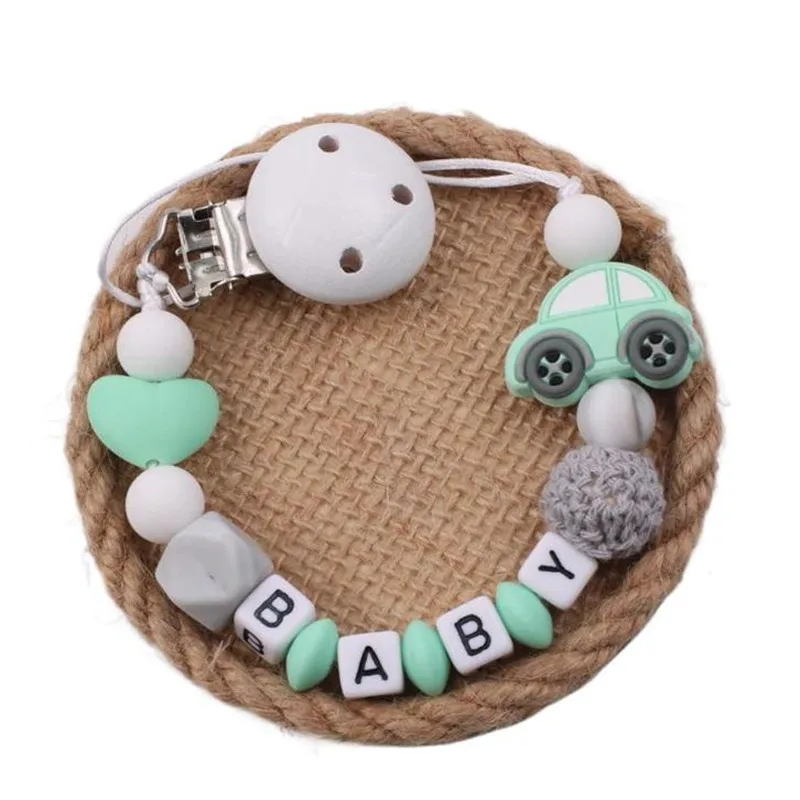 Cartoon Baby Pacifier Clips Chain Customized English Name Beads Teether Toys Dummy Holder
