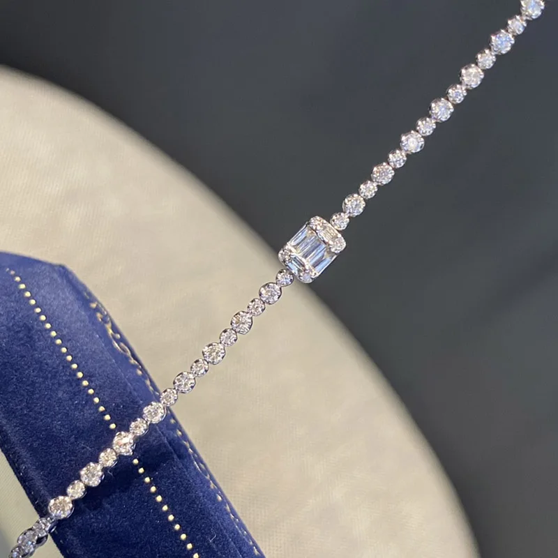 LUOWEND 18K White Gold Bracelet Natural Diamond Bracelet Fashion Full Diamond Tennis Design for Women Birthday Party