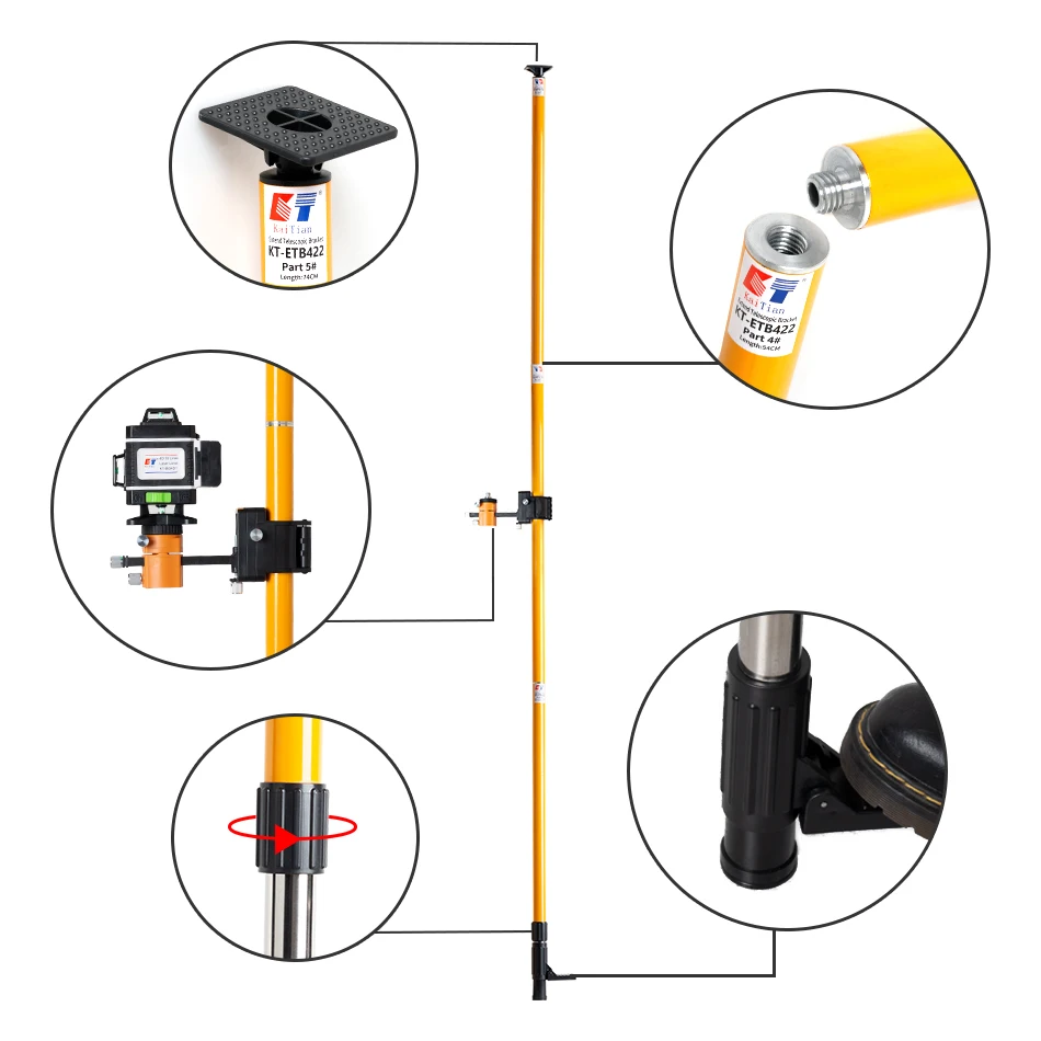 1set Rouge 4 Mètres, Jaune 2,8 Mètres, Tige De Support De Niveau Laser,  Tige De Support Télescopique Réglable, Tige Télescopique De Trépied De  Levage