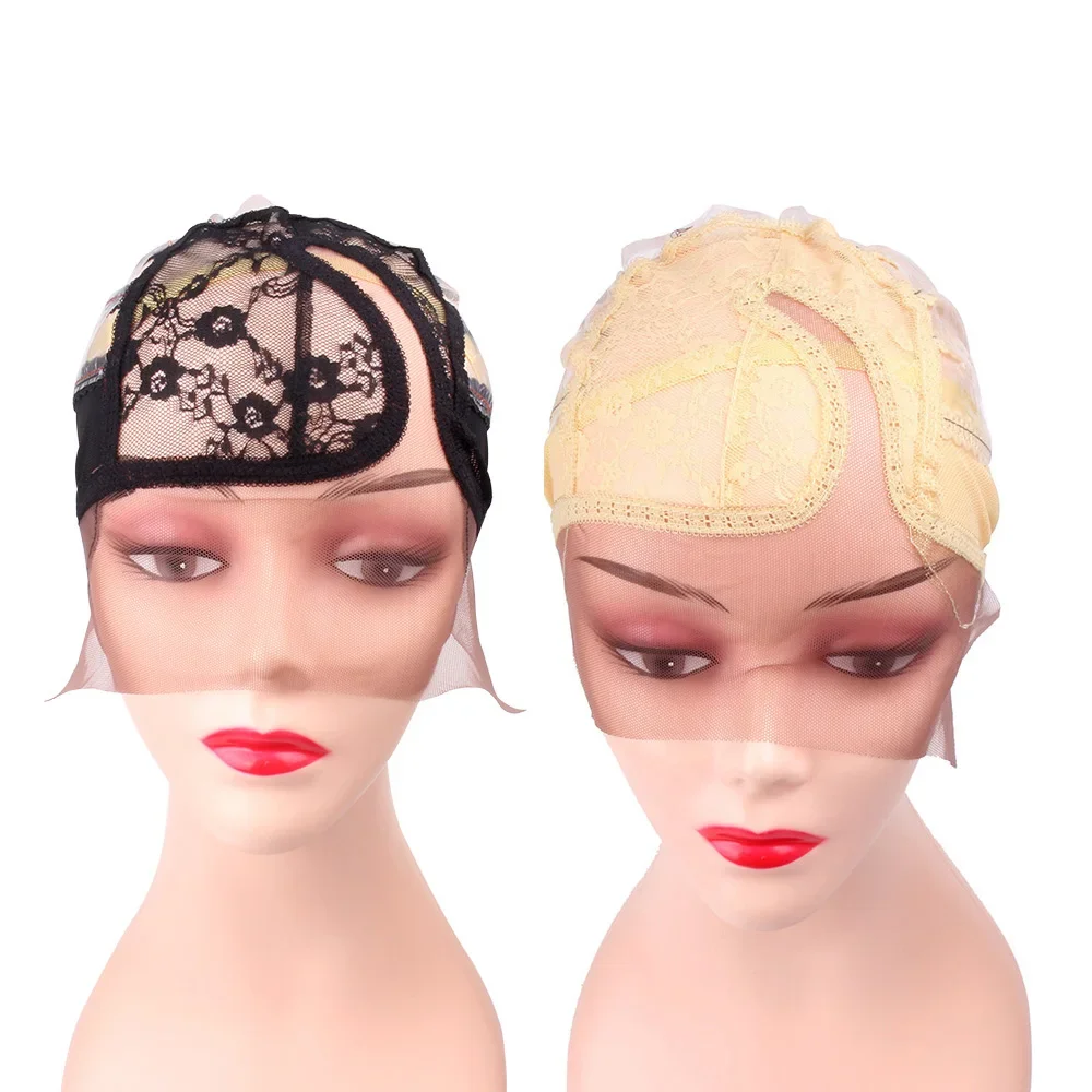Plastic Lace Net Wig Caps Black and Beige Color for Making Wigs Stretch Lace Weaving Cap with Adjustable Straps 1Pcs,wig caps