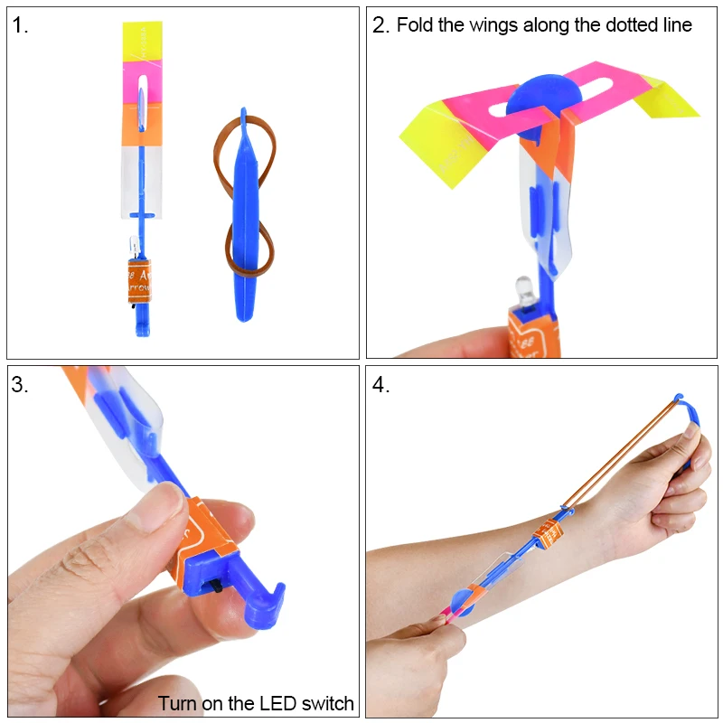 20/5Pcs LED Light Rubber Band Catapult Helicopter Flying Toys Fun Arrow Rocket Kids Birthday Party Favors Gift Bag Pinata Filler finger catapult toy party toys toy gift filler