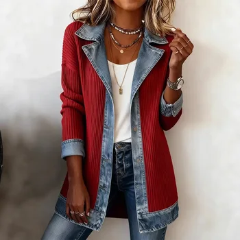 Women Coats Autumn Spring Turn Down Collar Metalic Button Patchwork Slim Basic Jackets XXYL-6416 1