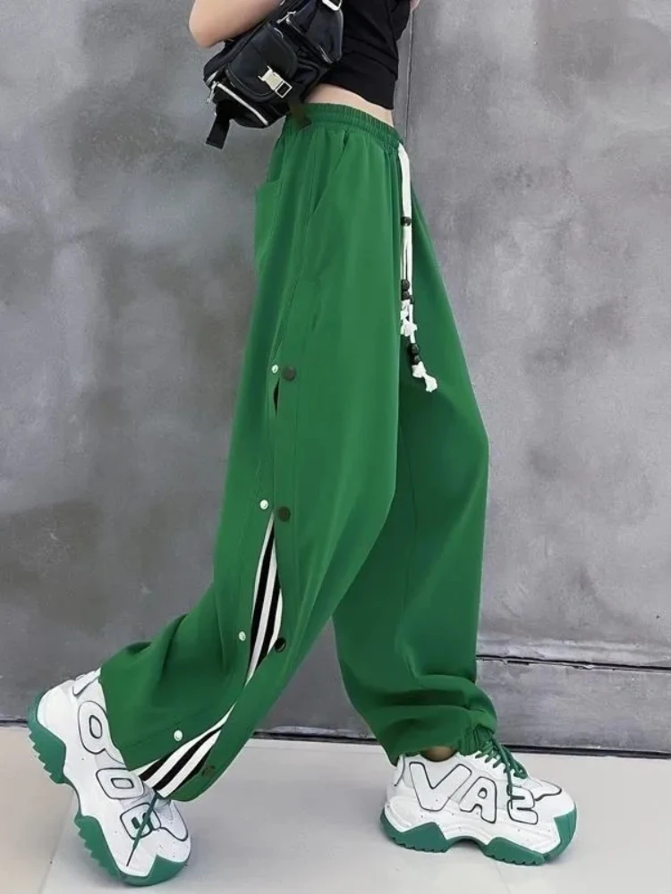 

Side Stripe Wide Leg Pants Women Harajuku High Waist Loose Straight Trousers Streetwear Vintage Fashion Lace Up Sweatpants Mujer