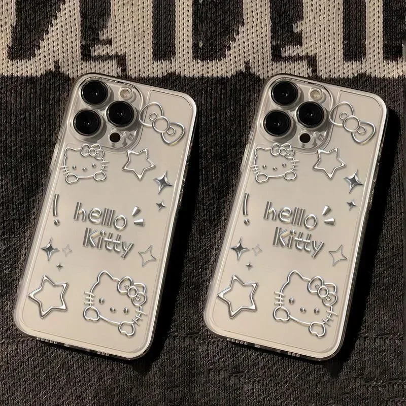 

Miniso Hello Kitty милый мультяшный чехол для телефона iPhone 15 14 13 Pro Max милый чехол для девушки прозрачный мягкий чехол