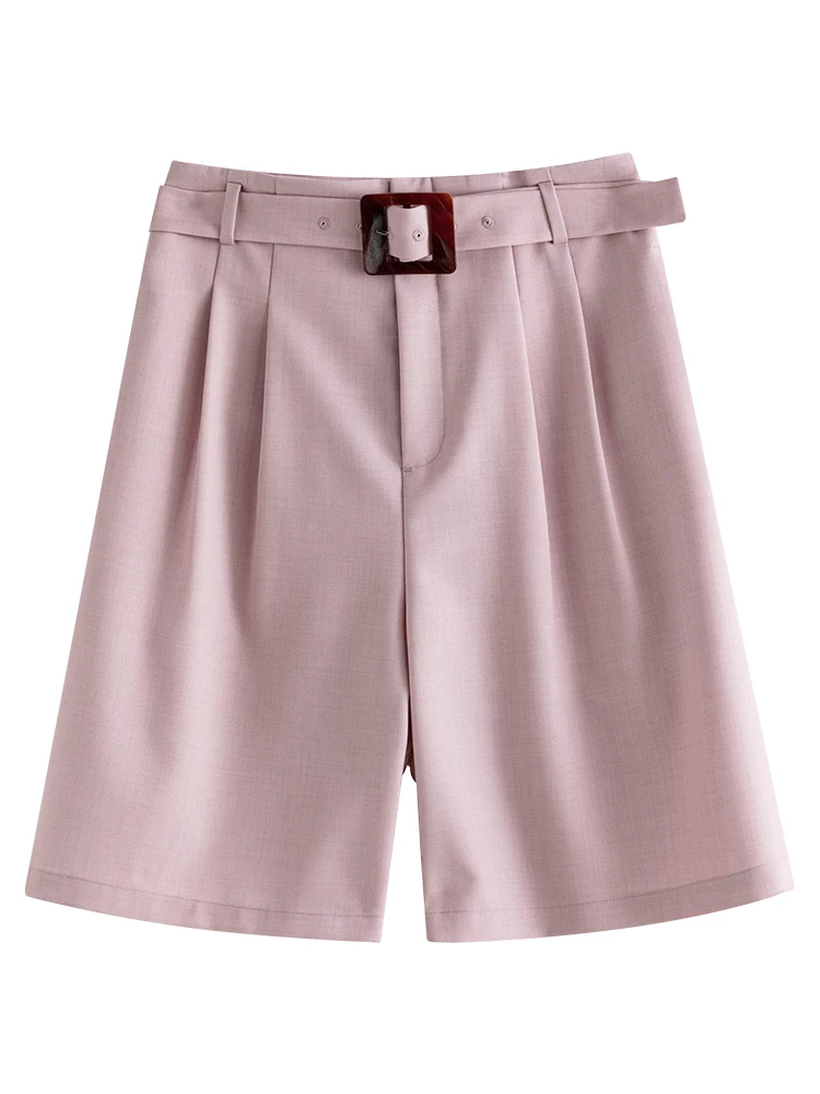 FSLE Commuter Design Sense Waist Shorts for Women Summer New Office Lady Loose High Waist Casual Wide Leg Solid Pants Female