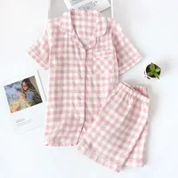 Japanese simple short pyjamas women 100% cotton short sleeves ladies pajama sets shorts Cute cartoon sleepwear women homewear - Image 3