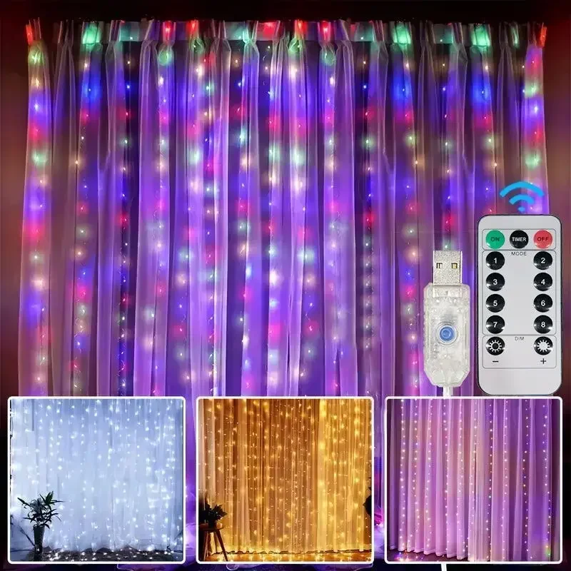 Description Picture 5 of item6/4/3M Curtain Garland Led String Lights Festival Christmas Decoration USB Remote Control Holiday Light For Bedroom Home Outdoor
