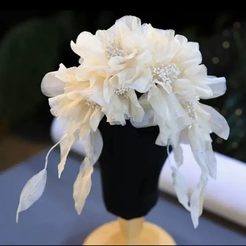 Elegant Bridal Headwear for Wedding Ceremonies Beige Flower Hairpiece with Crepe Hair Flower hair accessories bridal hair accessories