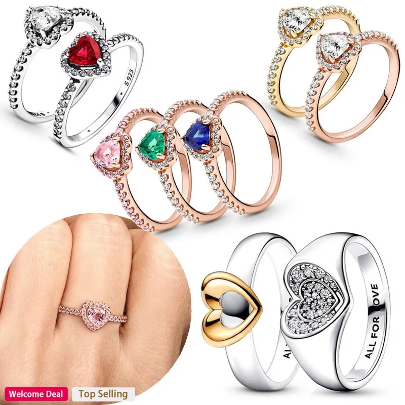 Original Women's 925 Silver Popular Eternal Shining Heart of Joy Logo Heart Ring DIY Fashion Light Luxury Charm Jewelry