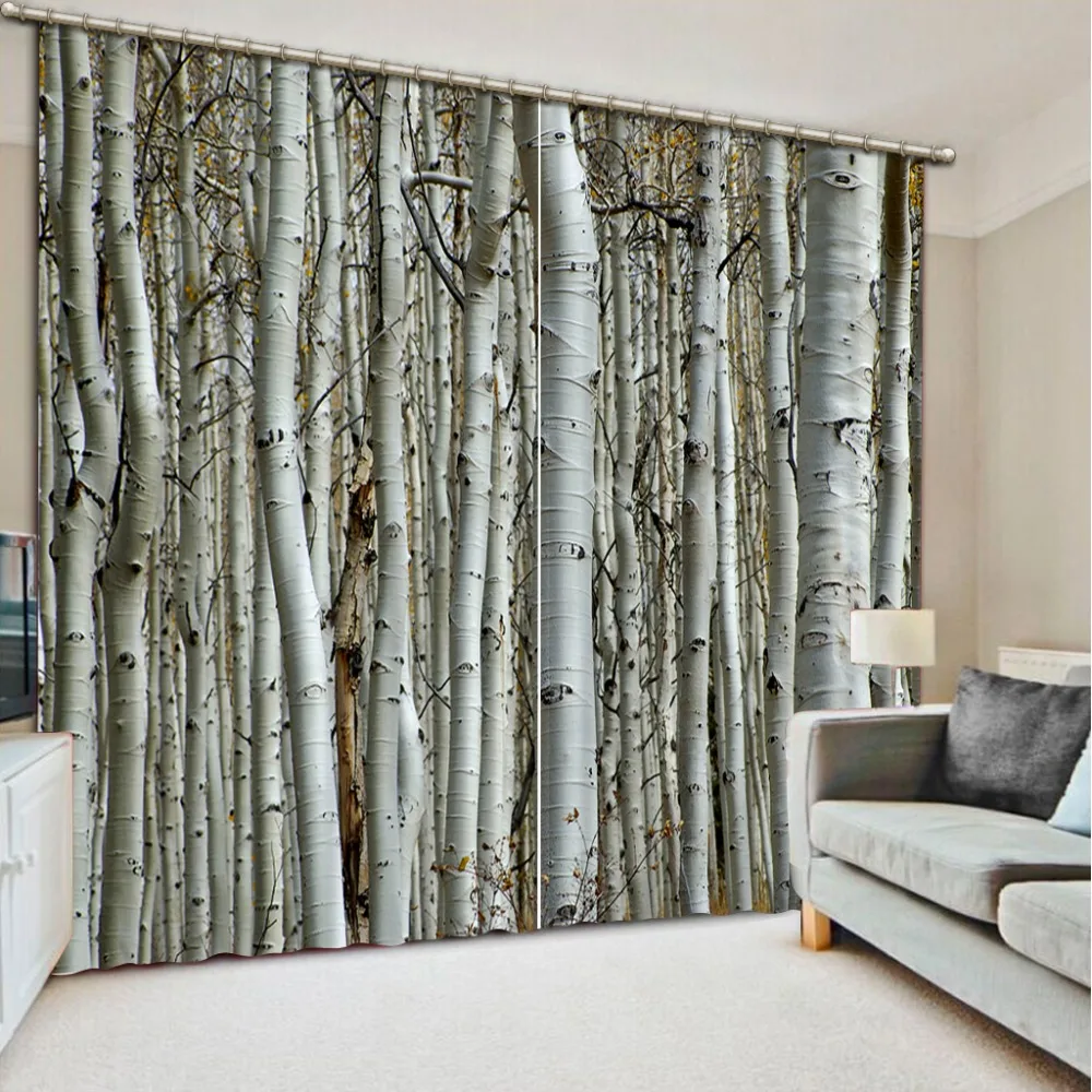 

Home Bedroom Decoration 3D Curtain Photo Customize Size Birch Forest Landscape Bed Room Living Room Office Hotel Cortinas