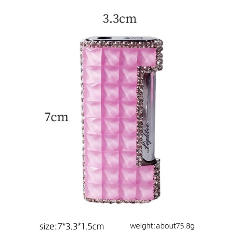 Pretty Rhinestone Lighter Blue Jet Flame Butane Torch Lighter Ladies Smoking Accessories Windproof Outdoor Cigarette