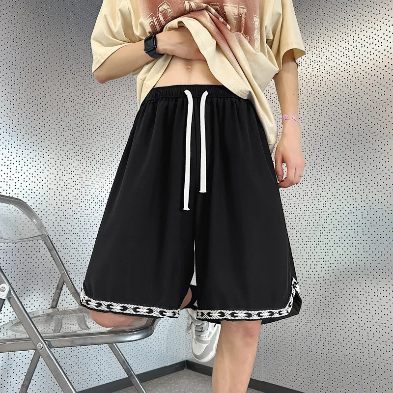 Men's Trendy Casual Pockets Oversized Baggy Ice Silk Short Pants 2024 Summer Sports Running Basketball Beach Shorts Ropa Hombre