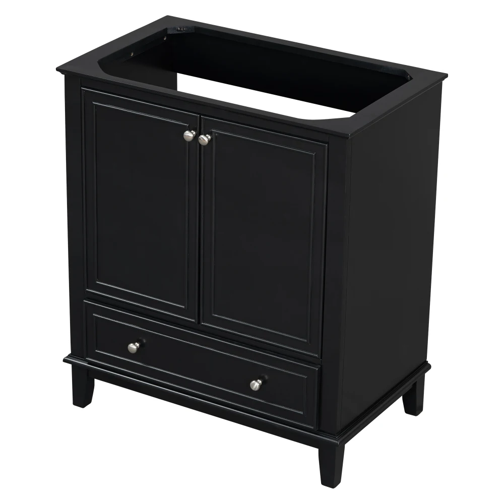 30" Bathroom Vanity with Sink Combo, Multi-functional Bathroom Cabinet with Doors and Drawer, Solid Frame and MDF Board, Black 6