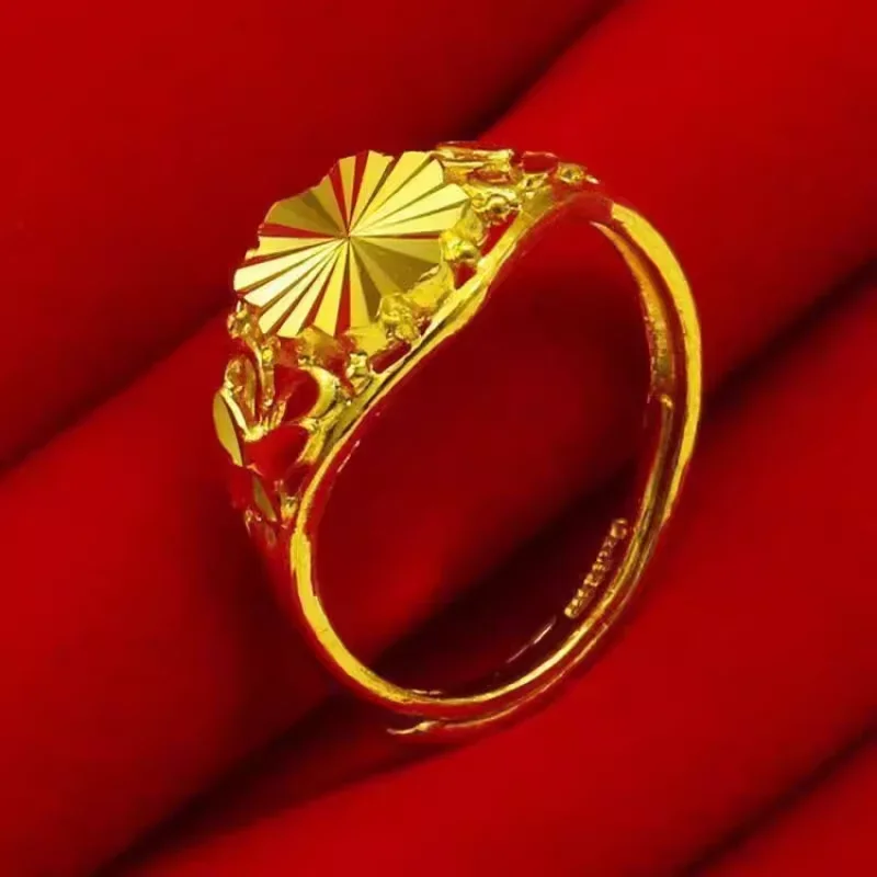 18K real gold 999 ring women's gift lucky four-leaf dragon and phoenix couple model glossy star jewelry