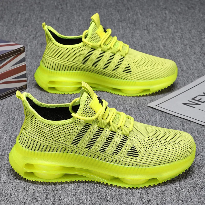 Men's Breathable Knitted Sports and Casual Sneakers - Lightweight Running Shoes with Pvc Cushioning, Lace Closure and Texture Grip, Bring All Day Plaid, Daily Sports Shoes | Fashionable Crossover Shoes | Comfortable Fit