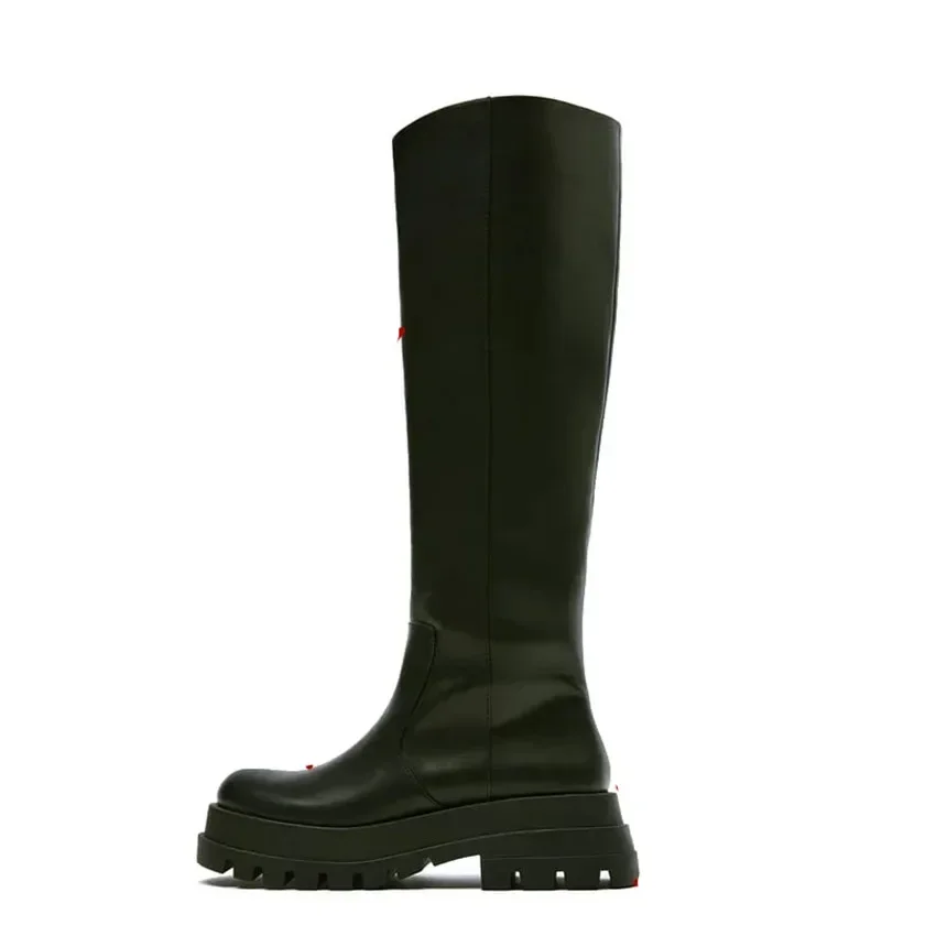 

ENMAYER Hot Ins Women Genuine Leather Knee High Boots Chunk Platforms Punk Autumn Winter Shoes Woman Long High Motorcycle Boots
