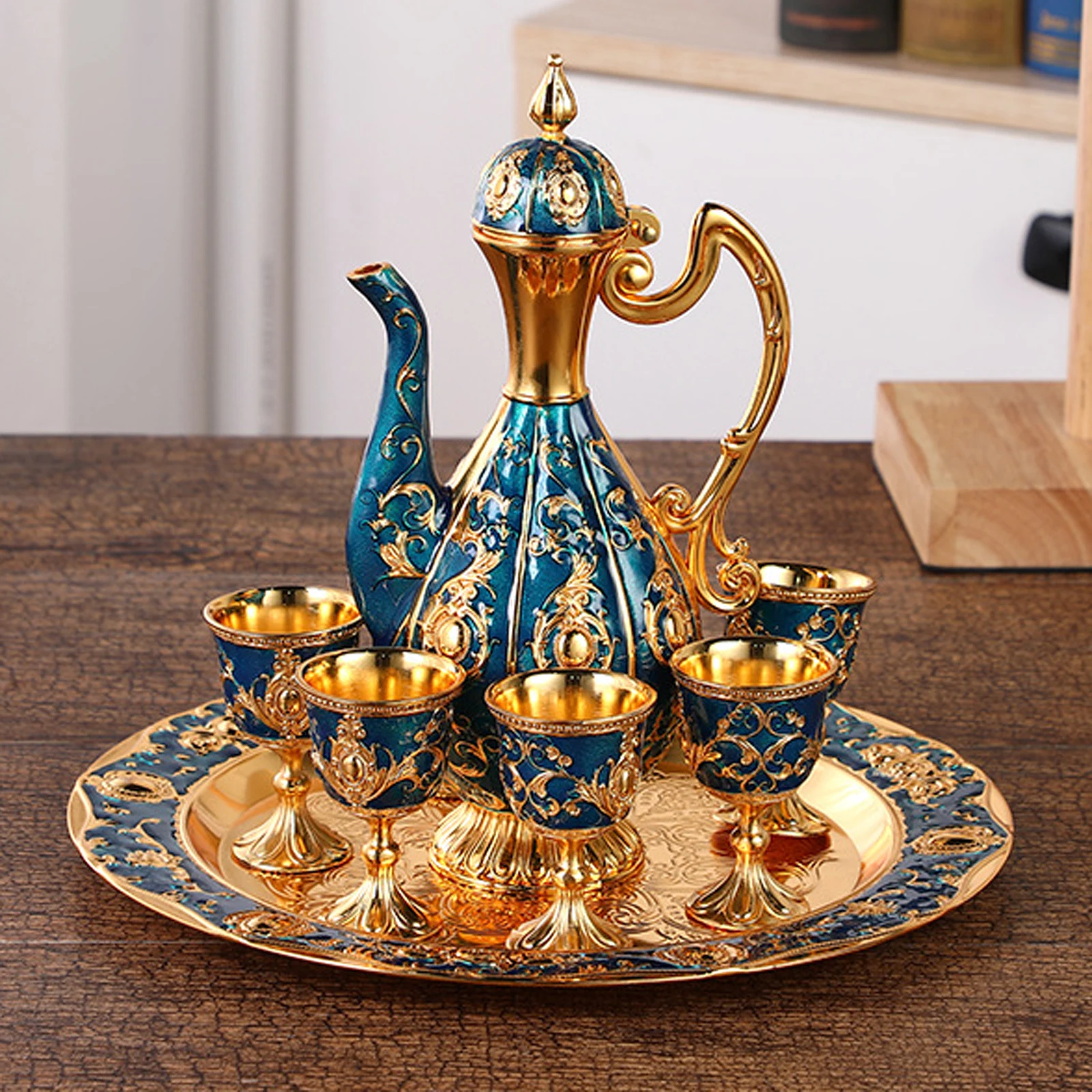 Set Da Caffè Turco Vintage In Metallo - Teiera Con 6 Tazze E Vassoio, Stile Retro Per Regali Speciali