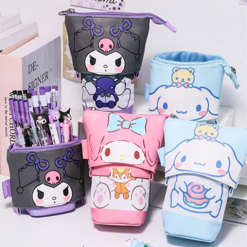 Sanrio Retractable Pencil Case Kuromi Cartoon Student Stationery Pencil Case Organizer Cinnamoroll Cute Organizer Storage Bag