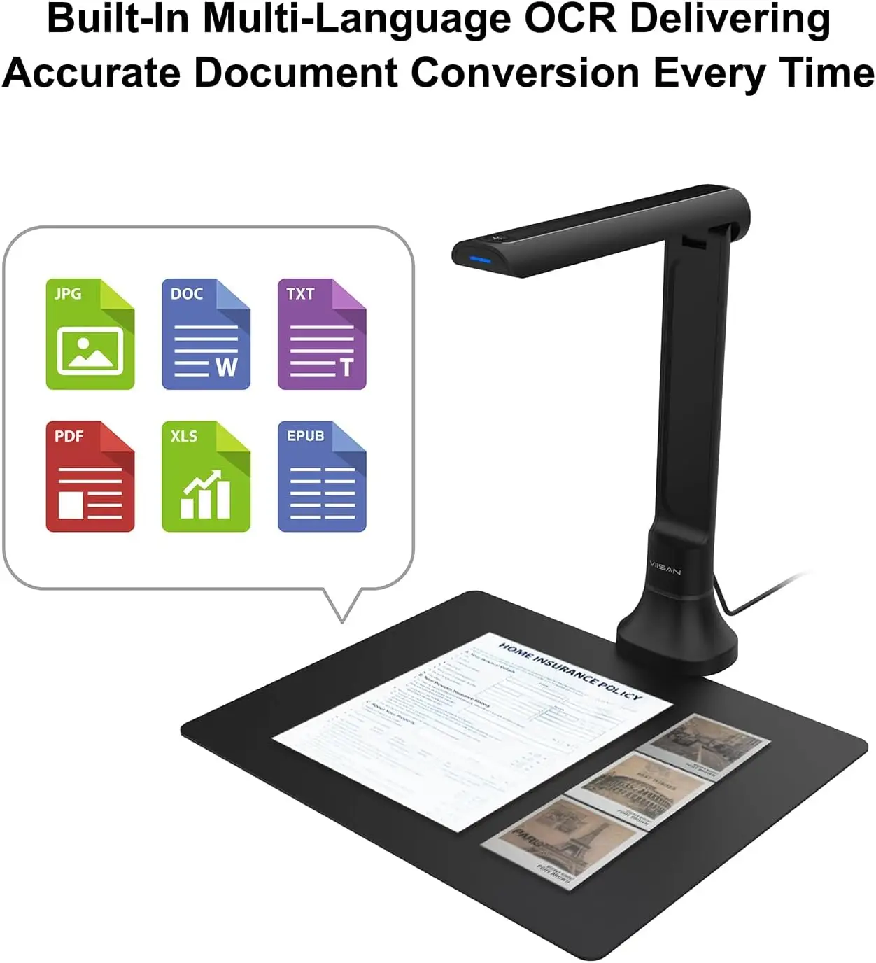 VIISAN DB8401 16MP Document Camera for Office & School, Windows/macOS Certified USB Scanner with OCR,TTS,Barcode Recognition, Fo - 3