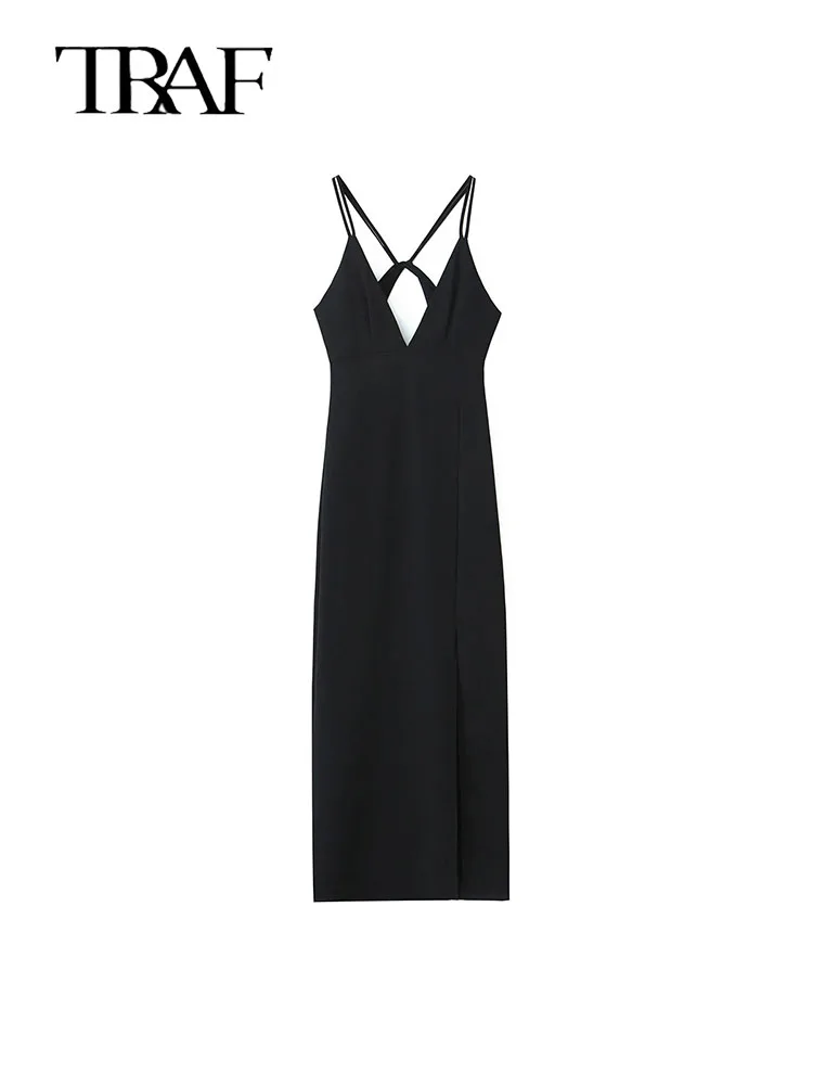 

TRAF Women Knitted Dress 2024 Vintage Casual Chic Dress For Women Long Sleeve Vestidos New Fashion Autumn Winter Dress