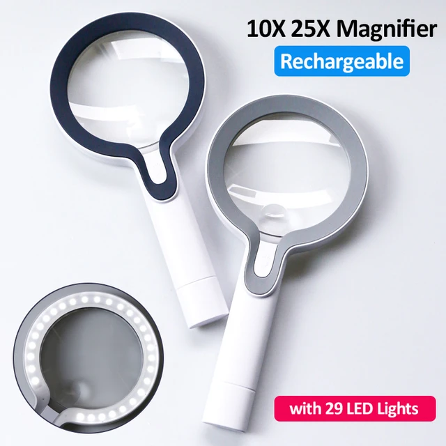 10X 25X Illuminated Large Magnifier USB Rechargeable Handheld 29 LEDs  Lighted Magnifying Glass for Reading/Jewelry/Repair - AliExpress