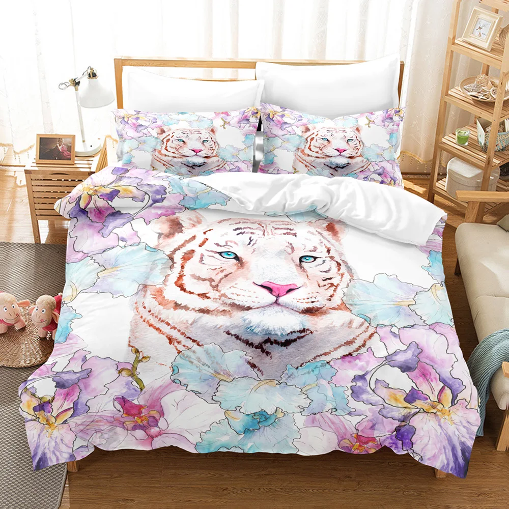 

flower Animal Bedding Set Tiger Duvet Cover + Pillowcase Quilt Covers Child Adult Bedroom Single Double Size Bedclothes