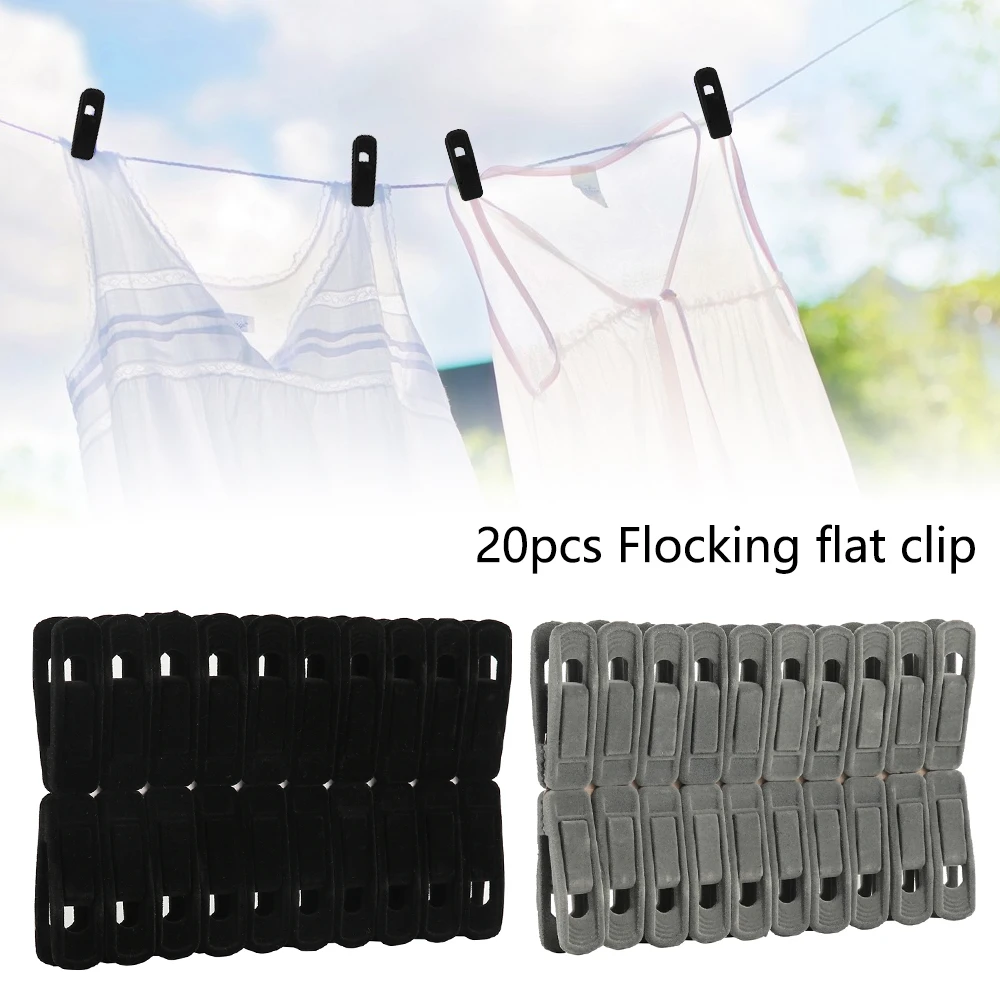

20Pcs Artifical Velvet Flocked Non Slip Hanger Coat Clips Useful Clothes Clip Drying Racks Durable Eco-friendly Windproof
