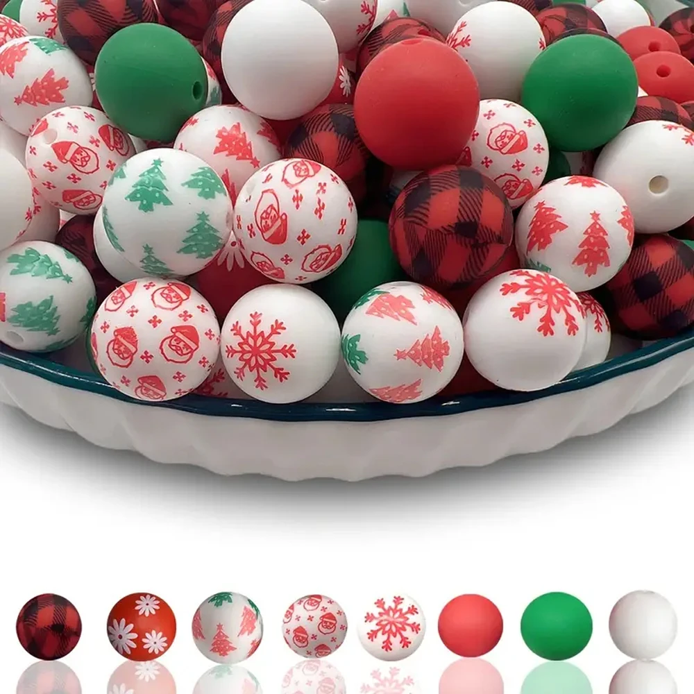 25/40-teiliges Silikonperlen-Set mit Weihnachtsmotiven, ideal für DIY-Handarbeiten wie Schlüsselanhänger, Halsketten, Armbänder usw.