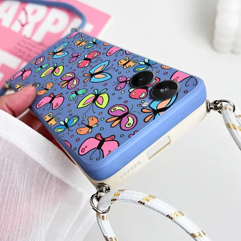Butterfly Charm Silicone Crossbody Lanyard Phone Case