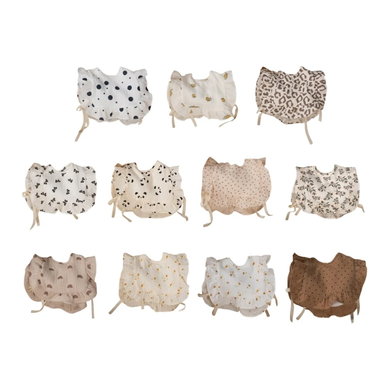 

2023 New Side Lace Up Saliva Towel Fragmented Flower Ruffled Edge Shawl Artificial Collar Baby Cotton-Gauze Newborn Feeding Bib