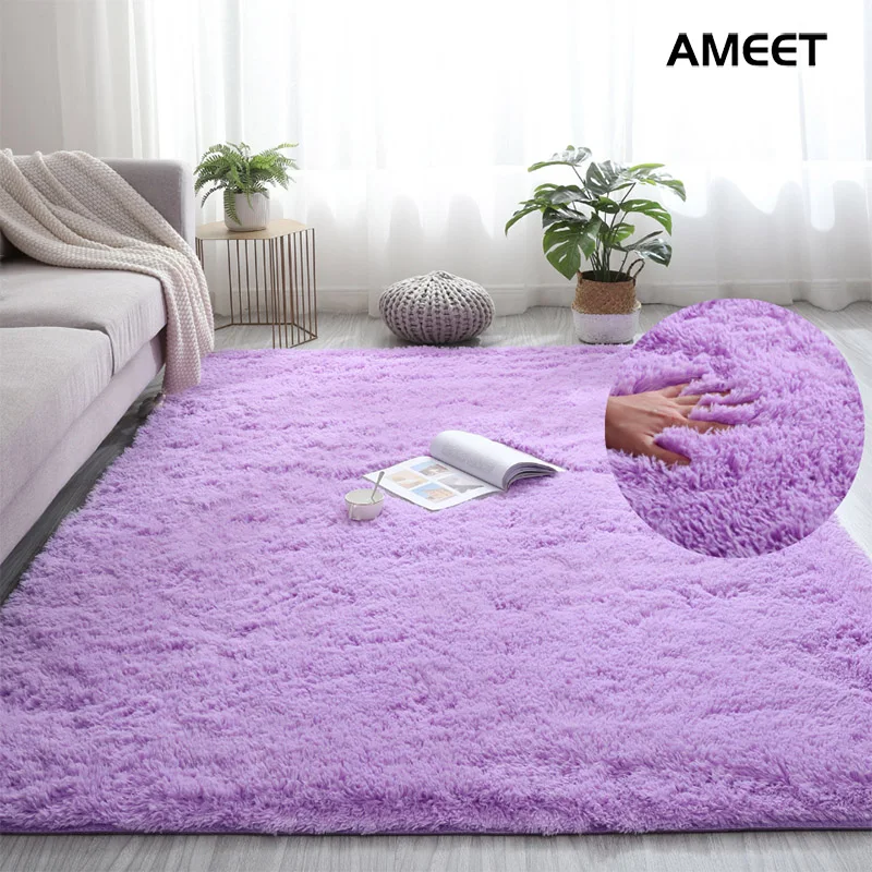 Solid Fluffy Carpets For Living Room Soft Velvet Long Hair Shaggy Rugs For Bedroom Pink Purple Big Size Kids Room Plush Carpet 1