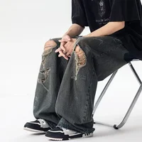 Jean Baggy Déchiré à Jambes Larges pour Homme, Pantalon en Denim, Style Rétro Américain, Décontracté, Y2K, High Street Fashion, Collection Printemps 2025 3