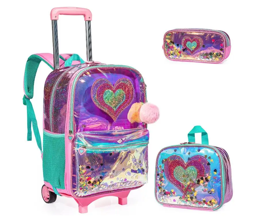 School Trolley Bag Set for girls School Rolling Backpack Bag