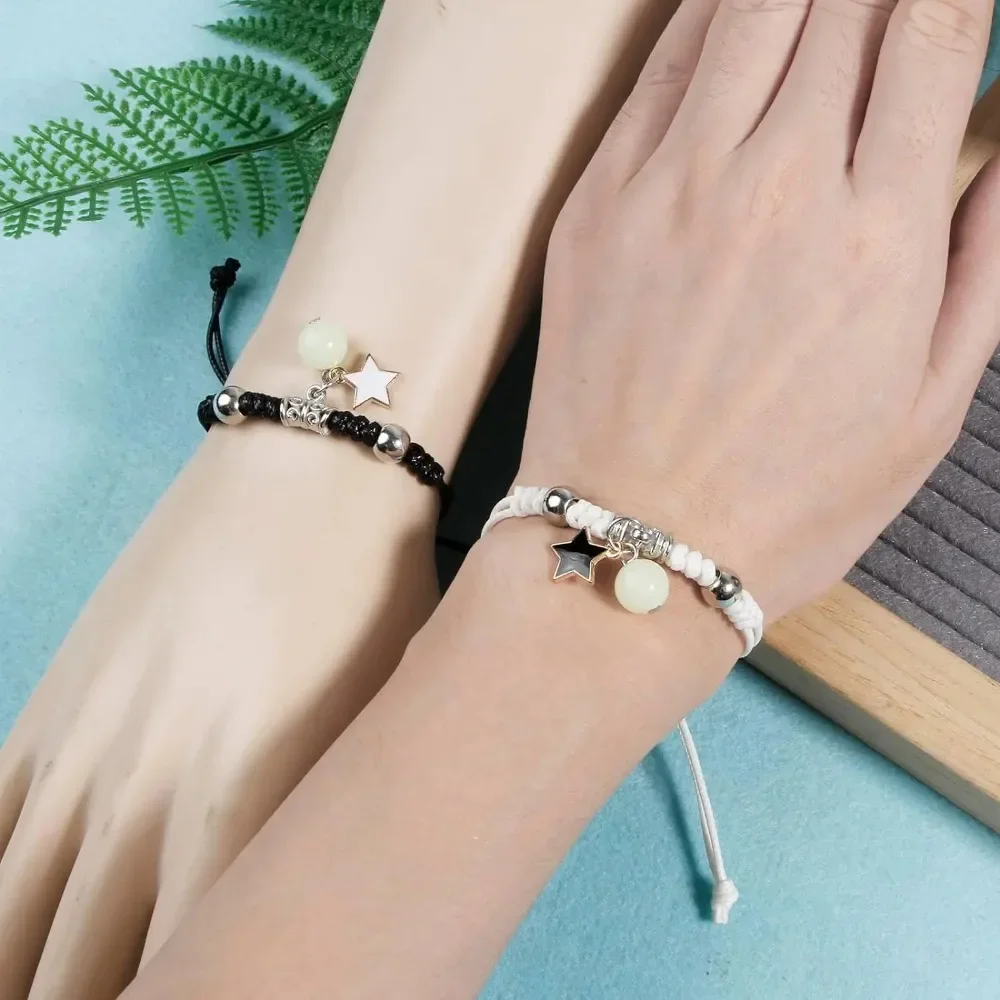 Fashion Luminous Beads Star Couple Bracelet for Women Men Charm Cat Flower Heart Key Lock Cross Matching Friend Bracelet Jewelry