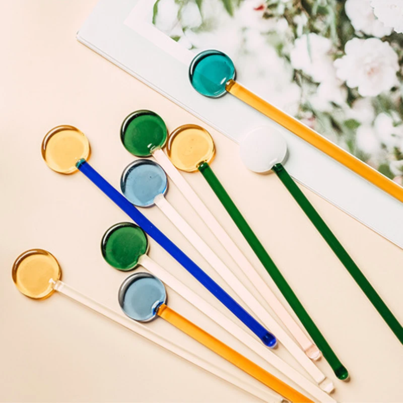 Разноцветный стеклянный перемешивающий стержень с длинной круглой ручкой для